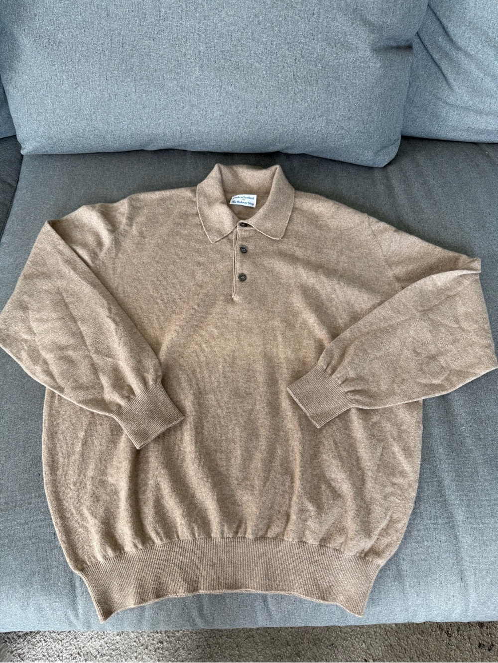 Men's Crewneck Polo Sweater in Light Brown
